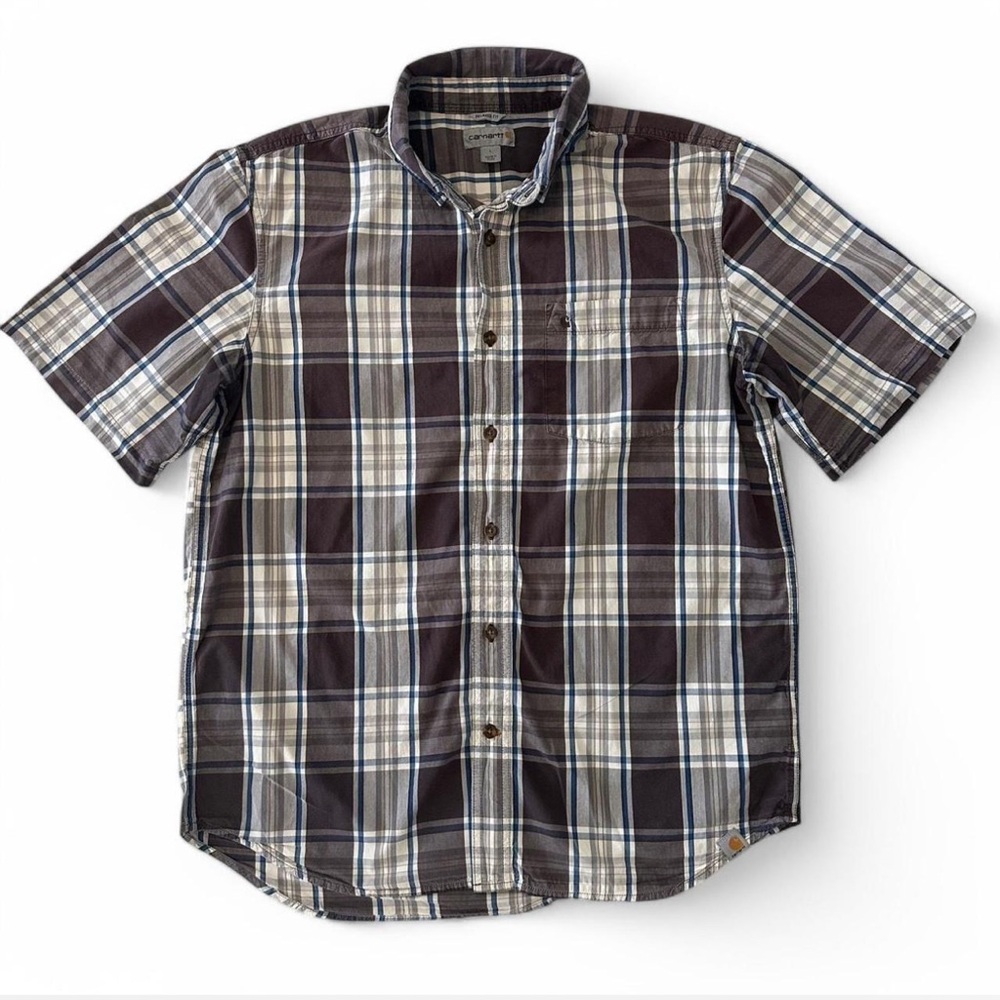 Carhartt Men’s Brown Plaid Shirt L Relaxed Fit Cotton Work‎ Casual Button Down